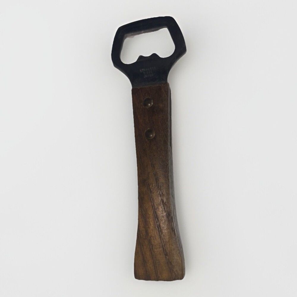 Vintage Bottle Opener Stainless Steel Wooden Handle Japan Barware